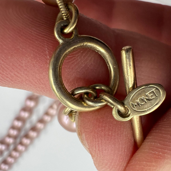 Vintage Monet Dark Faux Pearl Necklace Chunky Small To Large Rod Ring Close MCM - Picture 2 of 7